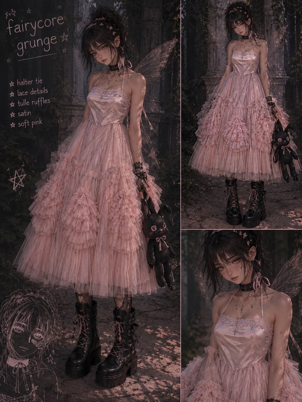 Blush Pink Halter Tulle Ruffle Tea Party Dress 7 Fairy Balletcore Formal Prom